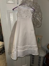 flower girl wedding dress white silk, modest, long a line dress