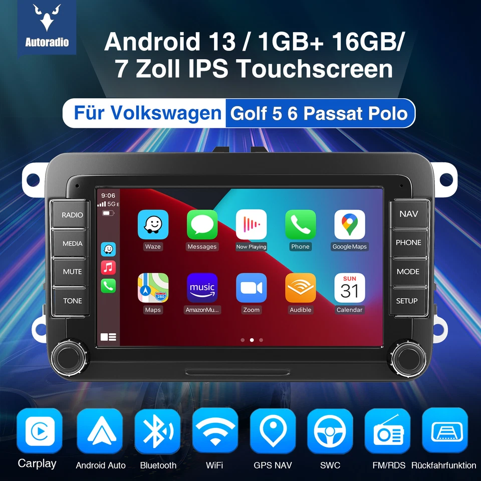 Für VW GOLF 5 6 Polo Touran Passat Carplay Autoradio Android 13 GPS NAVI RDS DAB - Bild 2 von 4