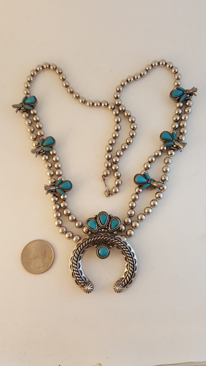 Brilliant Vintage Native American Navajo Lapis Turquoise Sterling Silver Necklace Old Brilliant Vintage Native American Navajo Lapis Turquoise Sterling Silver Necklace Old
