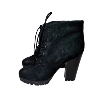 Steve Madden Ricca Platform Black Suede Lace Up Chunky Ankle Boots Booties 10