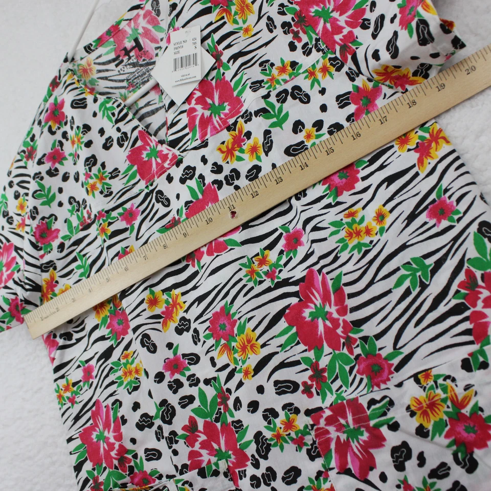 NEW Beverly Hills Uniform Womens Scrub Top Size Small Floral Short Sleeve - Image 4 of 4