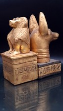 Rare Ancient Egyptian Pharaonic 2 Statues BC God of Anubis and Baboon Antiques