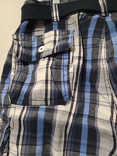 FOUNDRY PLAID CARGO BLUE SHORTS W/NAVYBELT SIZE 44 NAVY 9" INSEAM 100% COTTON - Picture 8 of 20