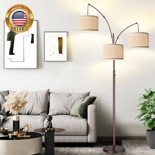 Dimmable Floor Lamp - 3 Lights Arc Floor Lamps for Living Room, 1000LM Modern Ta