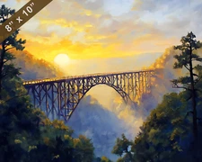 New River Gorge Bridge with sunrise oil painting 8x10 Print