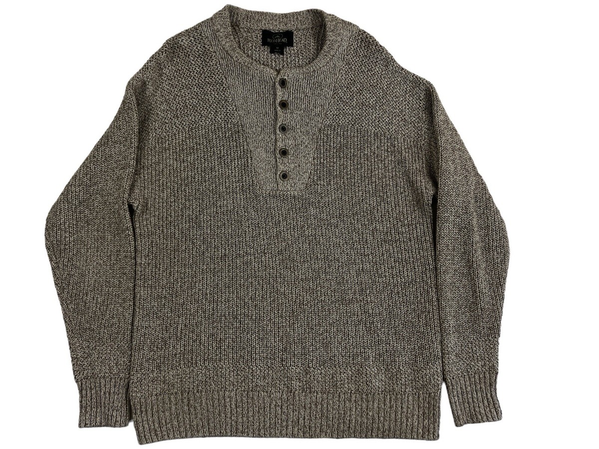 RedHead Pullover Sweater Henley Neckline Mens M Large Brown Cotton 