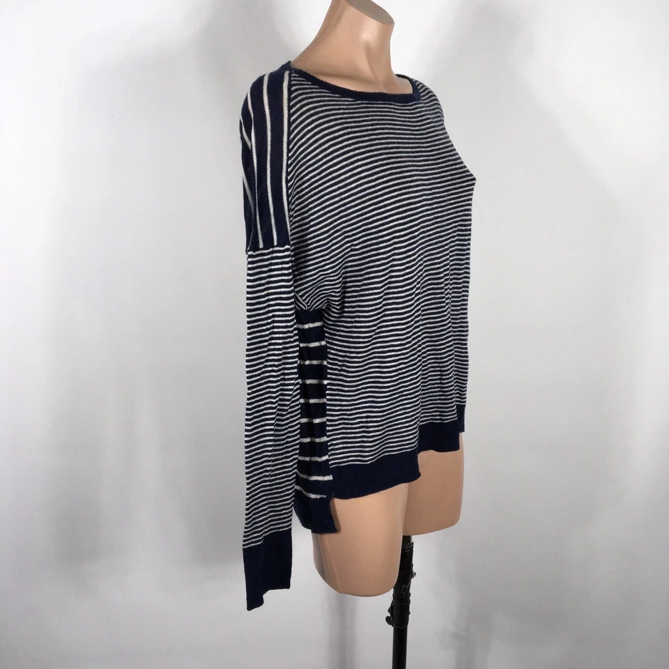 Suéter C&C California L Rayas Top Nylon Lana Cachemira Top Azul Blanco Slouchy Foto 4 de 4