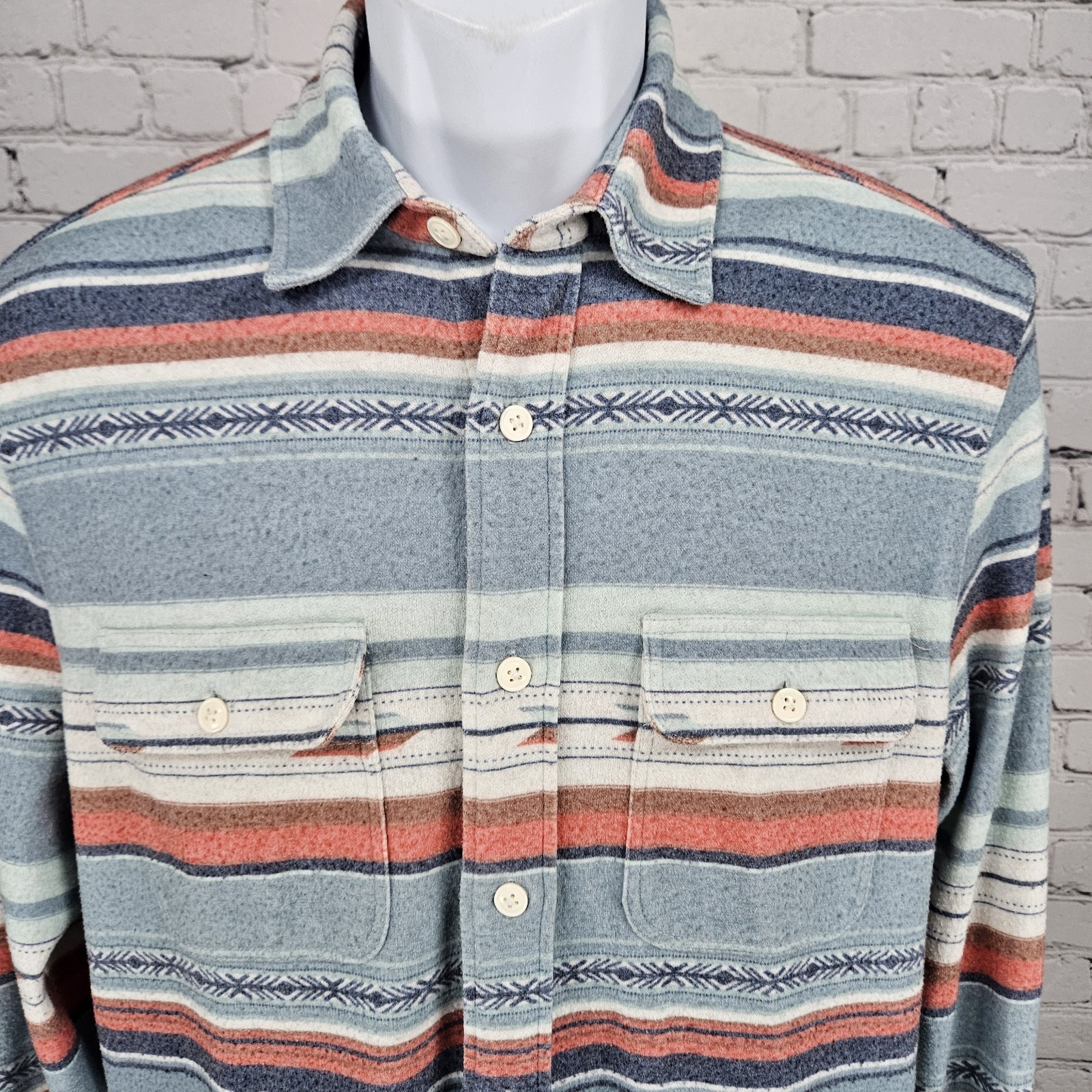 Faherty Multicolor Striped Aztec Button Up Long S… - image 6