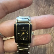 Rado Integral Quartz Swiss Made Vintage Rectangle Black Dial Two-Tone Bracelet