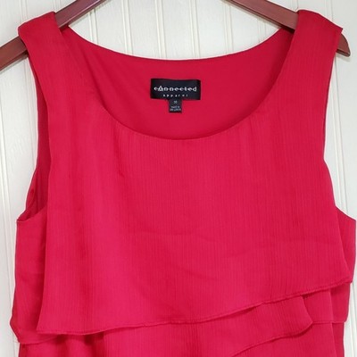 Connected Apparel Dress Womens 16 Pink Tiered Chiffon Sleeveless Shift Knee