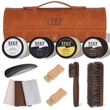 YUET 13PC Shoe Polish Care Kit Leather Boot Shine Set w/Travel Case, Brush, C...
