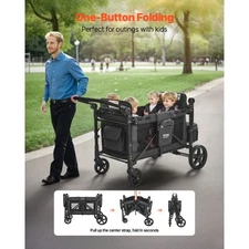 VEVOR Wagon Stroller for 4 Kids, Push Pull Quad Collapsible Stroller with Adjust