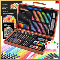 Malkoffer 106-Teilig Deluxe Mit Buntstiften Aquarellfarben Holz Geschenkset