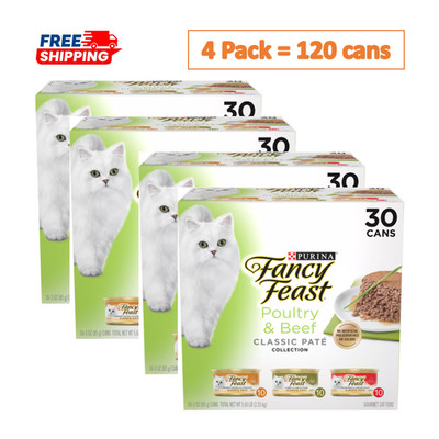 120 Cans,Purina  Fancy Feast  Classic Pate Wet Cat Food - Poultry & Beef, 3 Oz