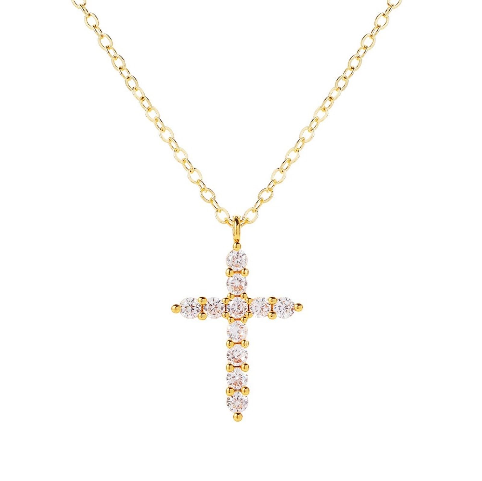 Cross Necklace for women，14K Gold Plated Cubic Zirconia Pendant Necklace Diamond
