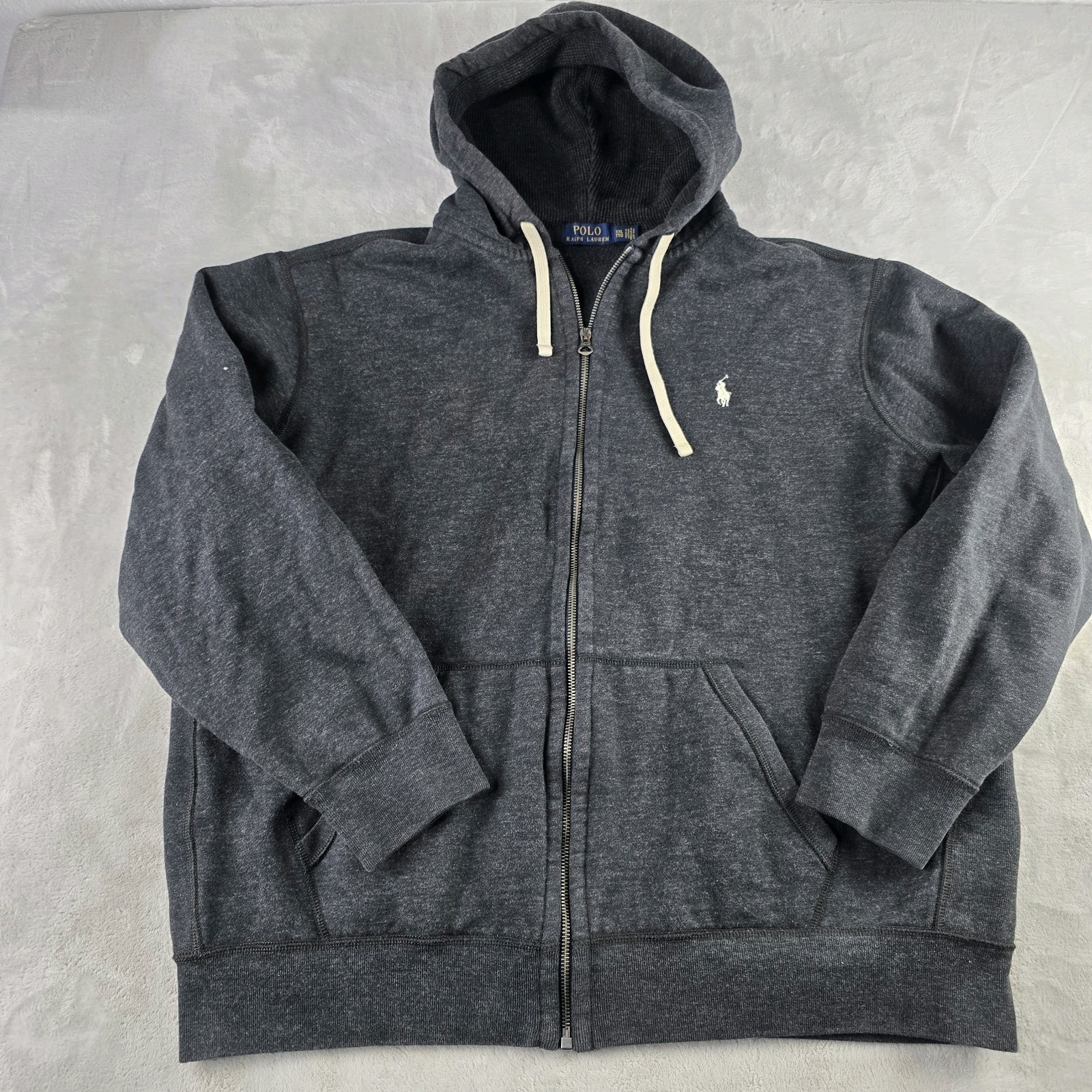 Polo Ralph Lauren maglione uomo XXL grigio pony felpa con cappuccio zip intera pile