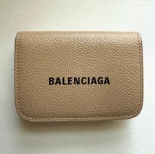 Beige Balenciaga Leather Trifold Mini Wallet