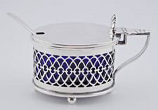 SUPERB ANTIQUE VICTORIAN SOLID STERLING SILVER MUSTARD POT & SPOON C.1899