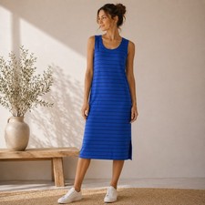Talbots Blue Stripe Cotton Blend Sleeveless Knit Dress LP