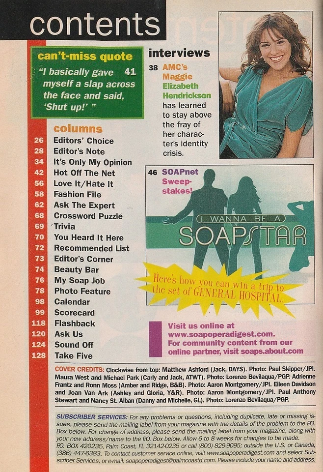 Soap Opera Digest Oct 19, 2004 VALERIE WILDMAN-KRISTA TESREAU-DOROTHY LYMAN-AMC - Image 3 of 4