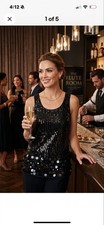 Women's Black Sequin Tank Top Medium Shimmery Cocktail Evening Wear