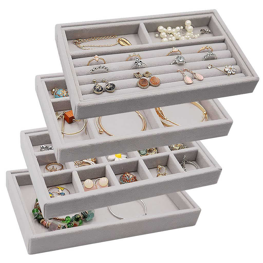 Jewelry Organizer Trays,Earring Holder Tray Stackable Velvet Drawer Organizer...-image