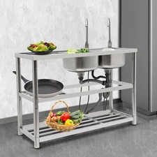 31.5"Height Kitchen Sink w/ Faucet Stainless Steel Double Sink Freestanding Sink