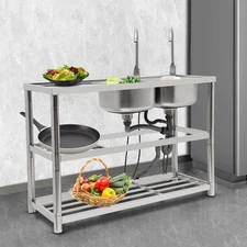 31.5"Height Kitchen Sink w/ Faucet Stainless Steel Double Sink Freestanding Sink