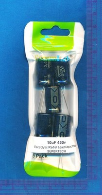 5 pack SUPERTECH 10uF 450v Radial Capacitors. 10 uF  Tube Amp Radio PREMIUM!