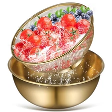 2pcs Stainless Steel Strainer Bowl Multi-functional Rice Washer Vegetable Dra...
