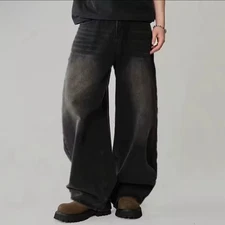 Super Baggy Dark Grey Black Jeans Y2K Wide-Leg Style Baggy Skater Wide Leg Jeans