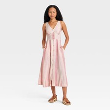 Women Woven Button-Front Midi Sundress - Universal Thread™ Pink Striped XS