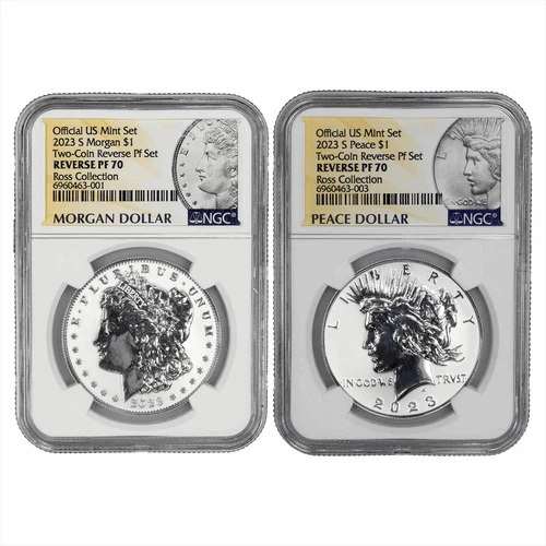 2023S Morgan and Peace Reverse Proof Set NGC PF 70