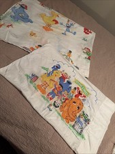 Vintage Sesame Street Twin Size Flat Sheet and 1 pillowcase Playing Sports