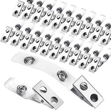 100 Metal Badge Clips with Clear PVC Straps Double Holes ID for Badges Name Tags