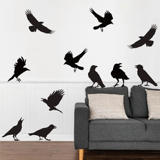 Halloween Wall Stickers Black Crow Wall Decals Removable Room Mural Stickers for