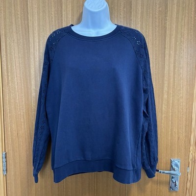 Quebramar Jumper Women's Size XL Navy Blue Sweatshirt Floral Sleeve 100% Cotton