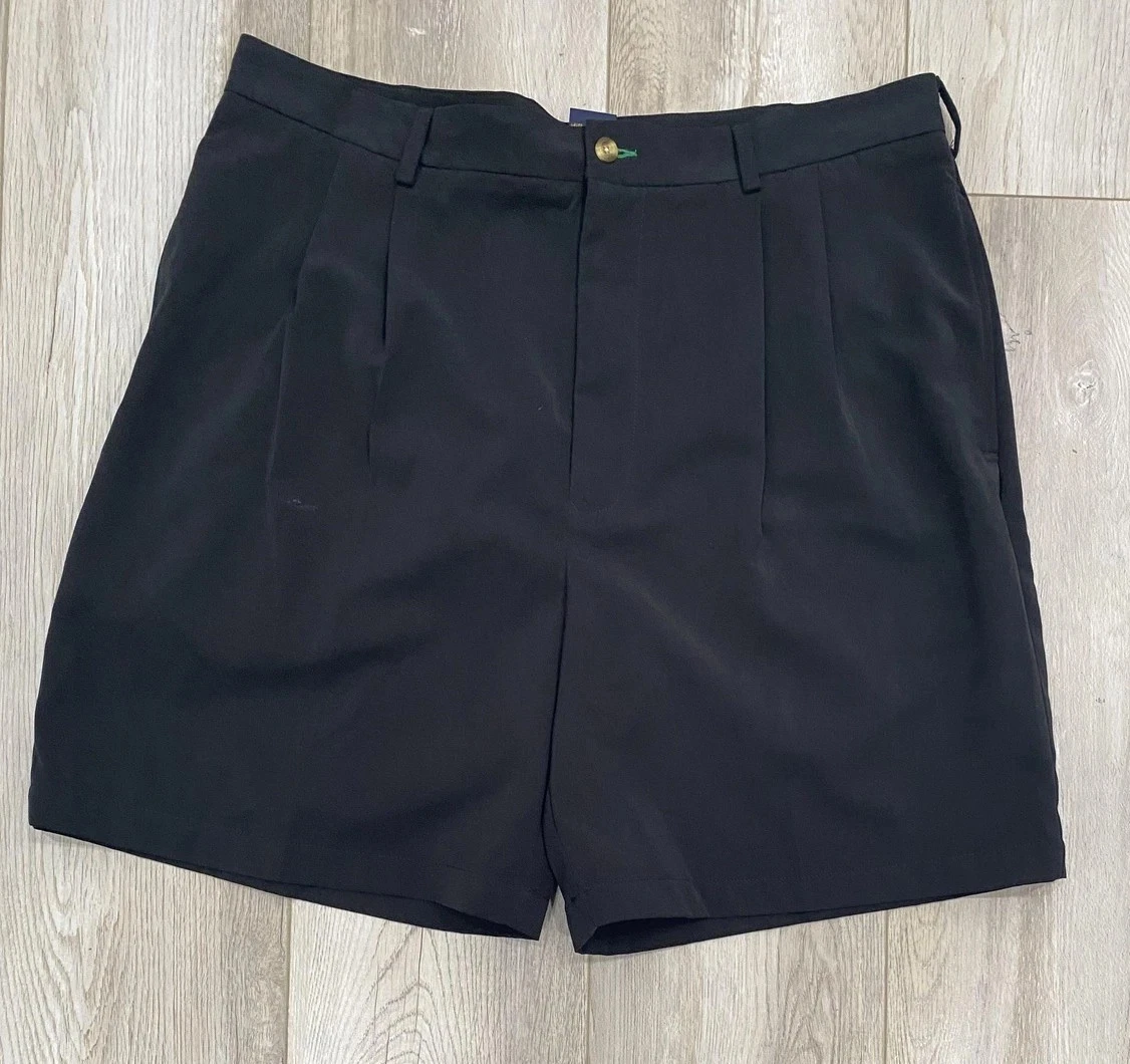 Tommy Hilfiger Golf Shorts Mens 38 Black Classic Pleated Polyester Dress Shorts