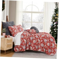 Oversized Twin Size Quilt Bedding Set, Twin / Twin XL 03 - Jacobean Willow Red