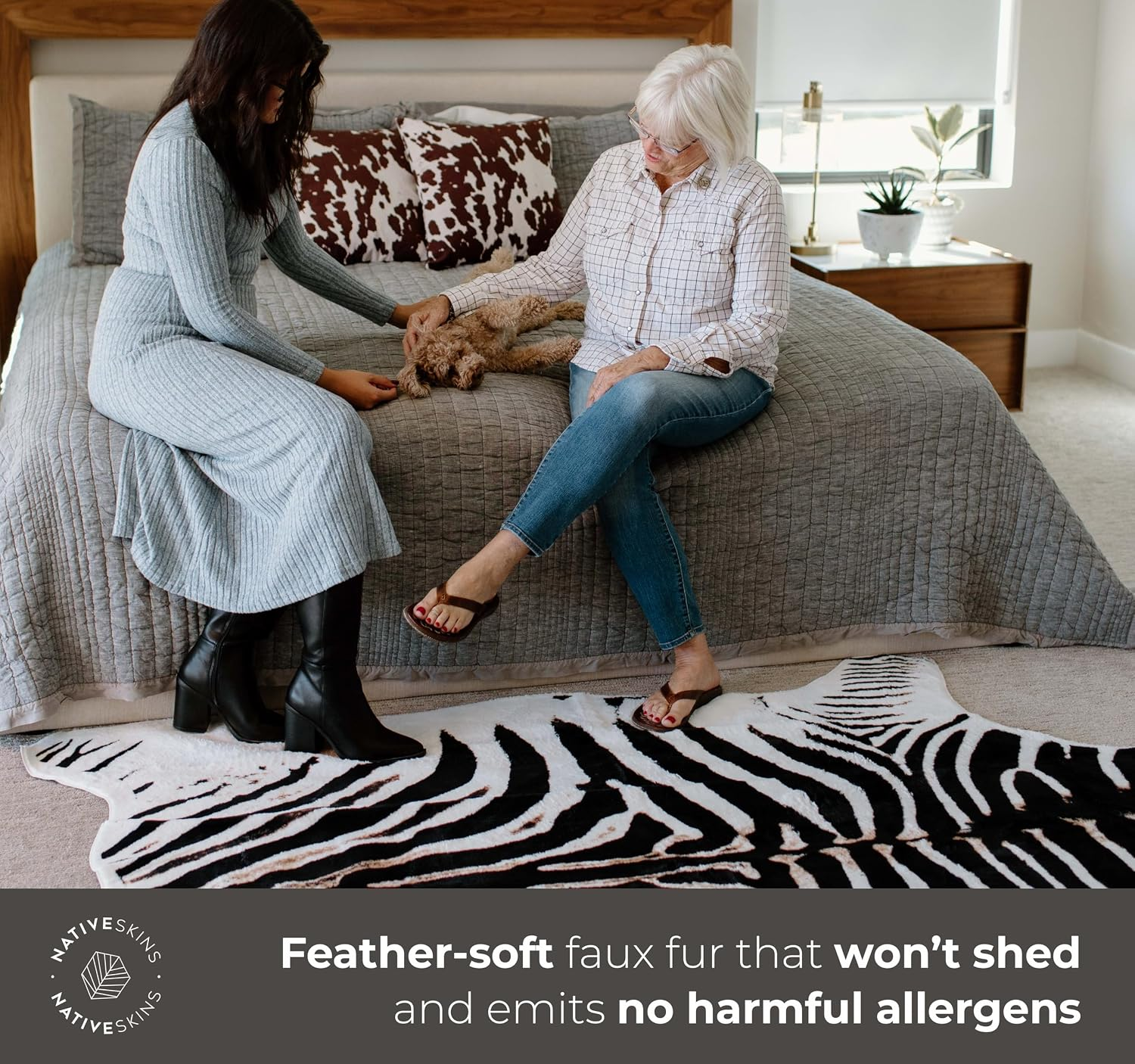 Faux Fur Zebra Print Hide Rug, Large Farmhouse 4.6Ft X 6.6Ft ...