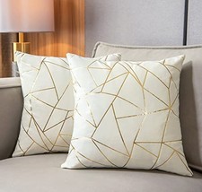 Pack of 2 Velvet Cushion Cases Decorative Gold 18" x 18" Pack of 2 Off White