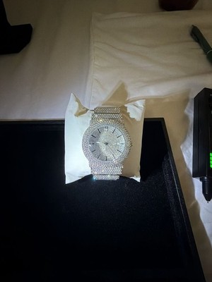 Iced Out Moissanite Men's Wristwatch Silver Tone