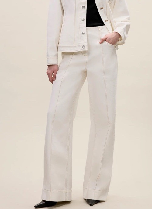 Rebecca Taylor Cora Denim Pants Size 4 Eggshell Wide Leg Stretch 32” Inseam $295