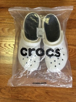 Crocs Classic Fur Lined Clog Shoes White Grey Mens 10