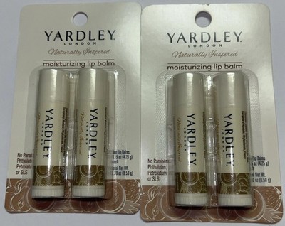 2 Twin Packs (4 Tubes) Yardley London Moisturizing Lip Balm Coconut & Pear