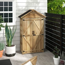 Outsunny Outdoor Storage Cabinet with Asphalt Roof Lockable Doors Natural