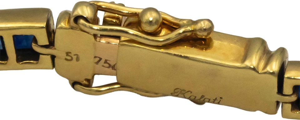 Designer 18k Yellow Gold Diamond Ruby Sapphire Tennis Bracelet 5.49CT - Image 3 of 4