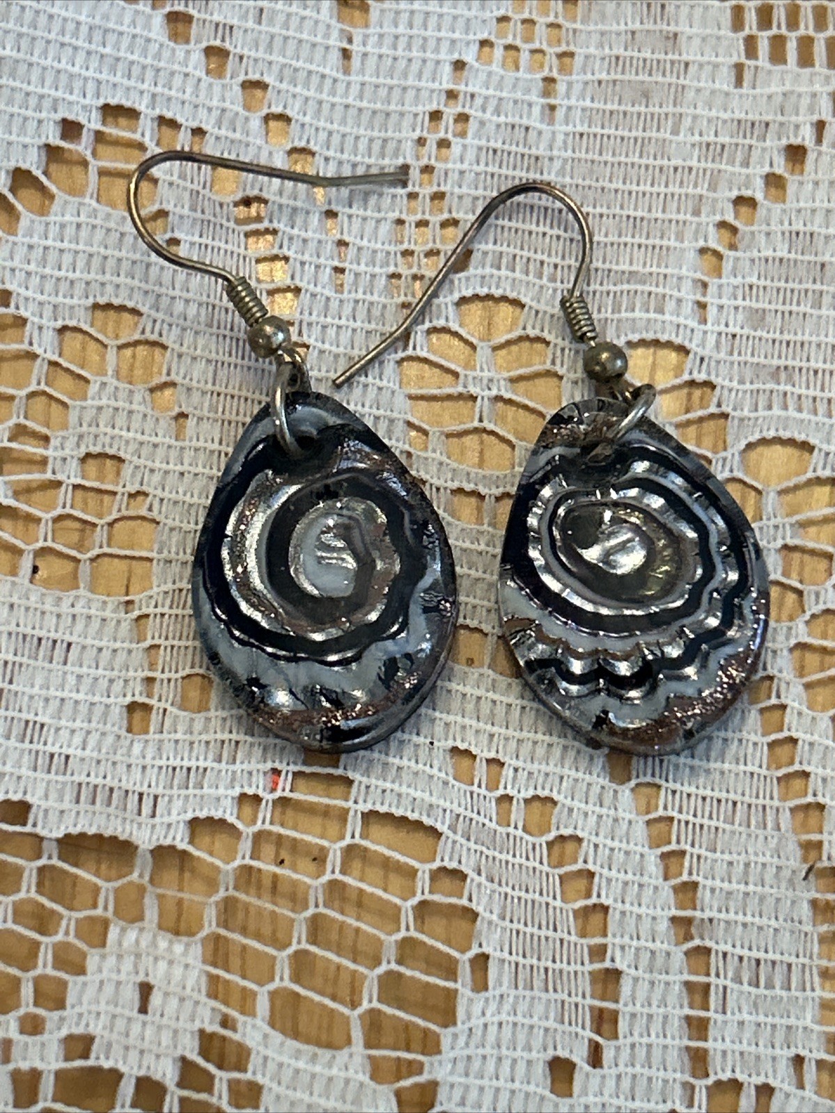 Agate Geode Slice Silver Tone Dangle Pierced Earr… - image 5