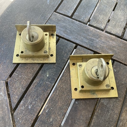 2 VINTAGE CORBIN CABINET LOCK Solid Brass Keyed 4A1598