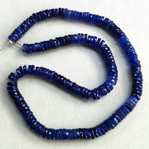Natural Blue Sapphire Gemstone 6.5 mm Size Faceted Heishi Shape Bead 13"Necklace - Picture 4 of 9